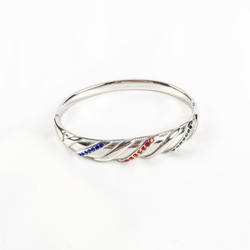 أسورة أستانليس ستيل فضي مرصعة بفصوص الزيركون متعددة الألوان - Image 2