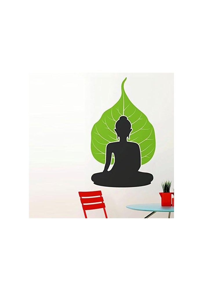 Asmi Collections Buddha Wall Sticker with Leaf Background - Image 1