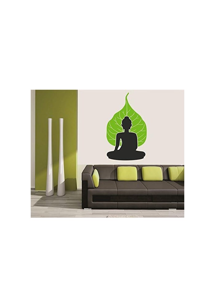 Asmi Collections Buddha Wall Sticker with Leaf Background - Image 2