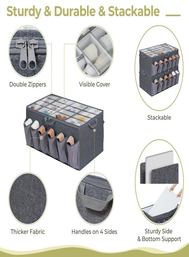 STORAGEIDEAS Extra Large Shoe Organizer for Closet, Fits up to 28 Pairs, Fabric Shoe Box Storage Containers with Adjustable Dividers and Clear Cover, Grey, 2 Pack - Image 3