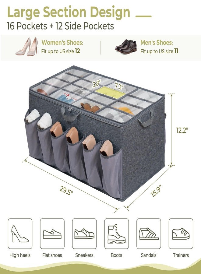 STORAGEIDEAS Extra Large Shoe Organizer for Closet, Fits up to 28 Pairs, Fabric Shoe Box Storage Containers with Adjustable Dividers and Clear Cover, Grey, 2 Pack - Image 2