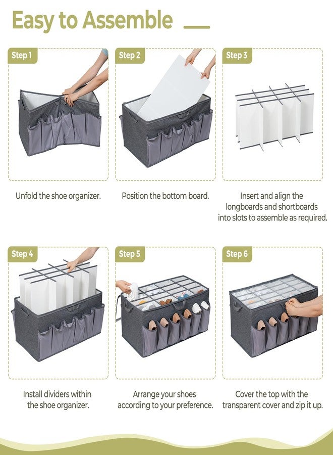 STORAGEIDEAS Extra Large Shoe Organizer for Closet, Fits up to 28 Pairs, Fabric Shoe Box Storage Containers with Adjustable Dividers and Clear Cover, Grey, 2 Pack - Image 5