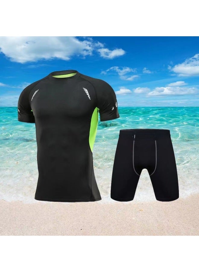 Loquat Swimsuit Men's Top Anti-embarrassment Adult Swimming Diving Suit Suit Summer Men's Swimming Trunks Men's Full Body Sun Protection Long Sleeve-Color:Elite Short Sleeve + Cropped Pants-  - Image 5