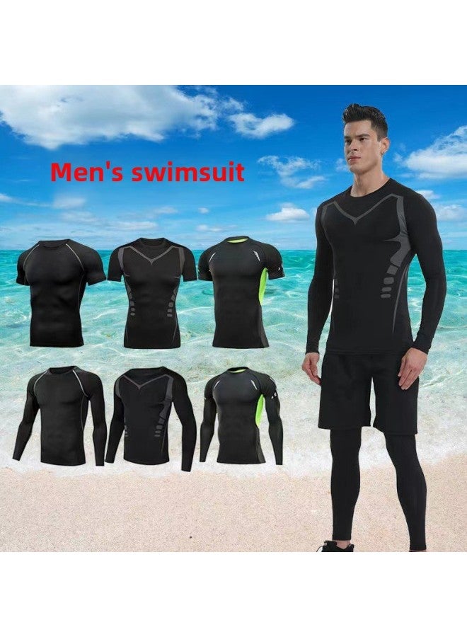Loquat Swimsuit Men's Top Anti-embarrassment Adult Swimming Diving Suit Suit Summer Men's Swimming Trunks Men's Full Body Sun Protection Long Sleeve-Color:Elite Short Sleeve + Cropped Pants-  - Image 2