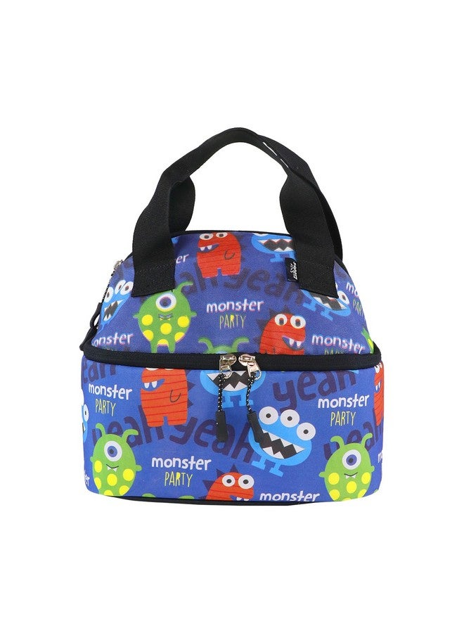 Smily Kiddos | Double Decker Lunch Bag Monster Theme - Blue | Kids & School Lunch Bag | Lunch Bag for Kids | Lunch Bag for School | Comes with 2 Main Compartment LxWxH :25.5 X 17 X 20 CM - Image 1