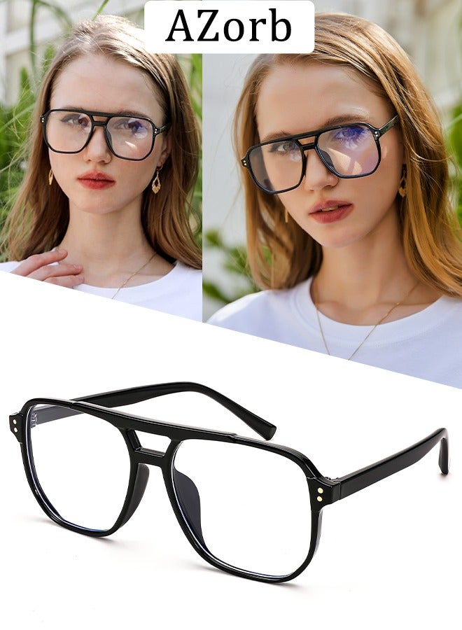 AZorb Blue Light Glasses for Men Women Clear Lens Eyeglasses Aviator Frame Eye Glasses Blue Light Blocking UV Protection for Reading Gaming Computer TV Phone Glasses Black  - Image 1
