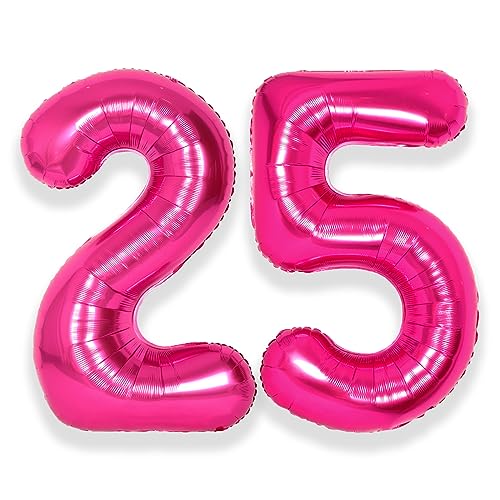 SUWEN 40 Inch Large Hot Pink 25 Balloon Numbers Big Foil Helium Number Balloons 09 Jumbo Happy 25th Mylar Birthday Party Decorations for Women 52 Anniversary Party Supplies - Image 1
