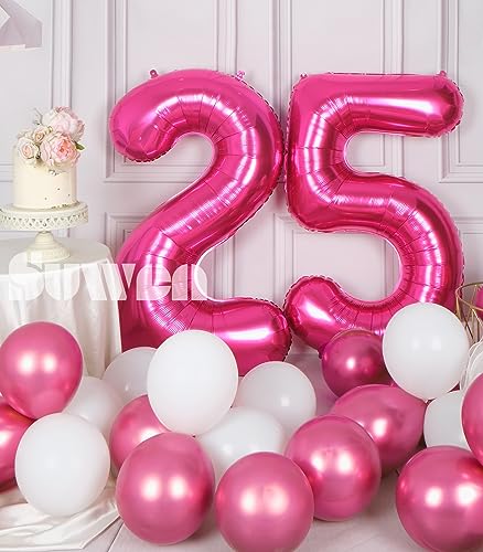 SUWEN 40 Inch Large Hot Pink 25 Balloon Numbers Big Foil Helium Number Balloons 09 Jumbo Happy 25th Mylar Birthday Party Decorations for Women 52 Anniversary Party Supplies - Image 5