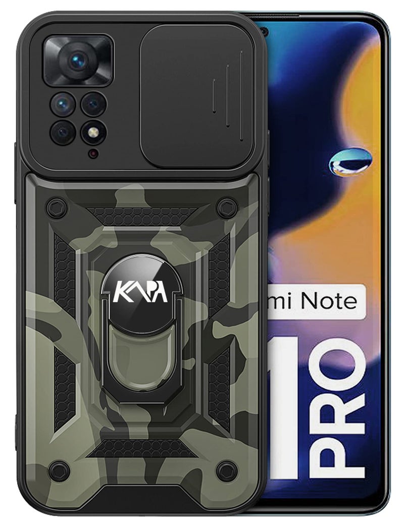 Kapa Tank Back Cover for Redmi Note 11 PRO + Plus, Inbuilt Ring + Slider Shockproof Lens Protection Case (Black) - Image 1