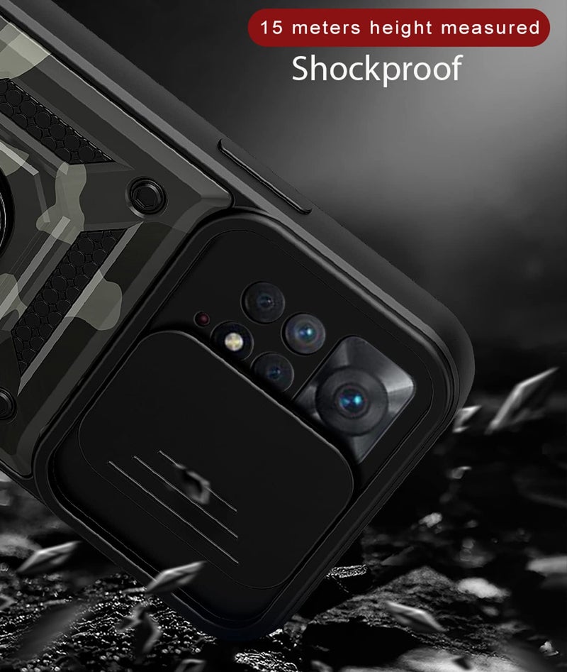 Kapa Tank Back Cover for Redmi Note 11 PRO + Plus, Inbuilt Ring + Slider Shockproof Lens Protection Case (Black) - Image 3