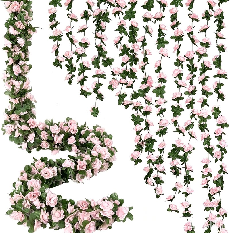 WEISPARK Fake Flowers - 10pcs 8.2 FT Artificial Rose Vine Flower Plants Hanging Rose Ivy for Home Hotel Office Wedding Party Garden Craft Art Décor (Light Pink/10pcs) - Image 1