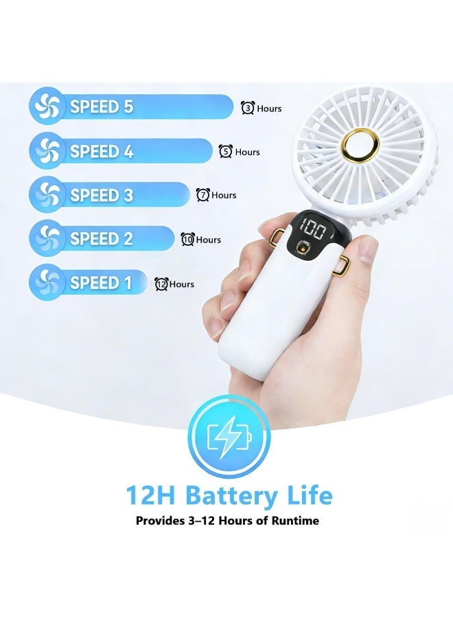بابونا مروحة محمولة ، مروحة تعمل مع شاشة LED ، مروحة محمولة / رقبة / مكتب 3 في 1 مروحة صغيرة شخصية ، مروحة مكتب قابلة للطي 90 درجة مروحة 5 سرعة مروحة ماكياج للنساء - Image 4