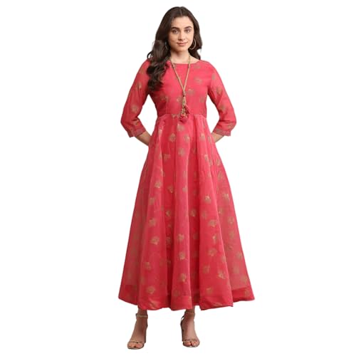 BIBA Women Printed Mix and Match(Festive 1958_Pink_36), Ankle Length, Casual Dress, Large - Image 1