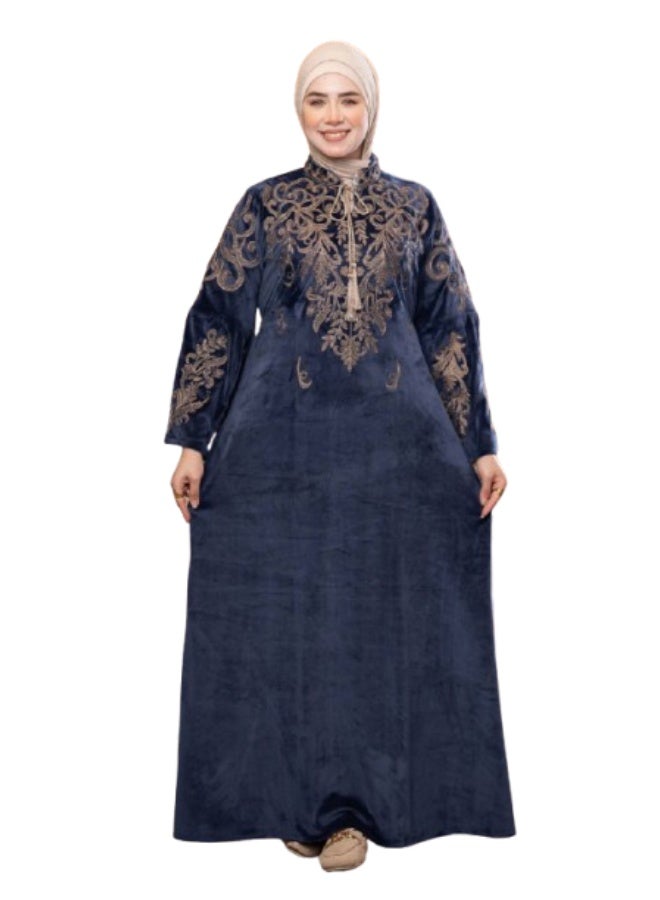 Women's winter velvet embroidered abaya – suitable for receiving guests and going out - Image 1