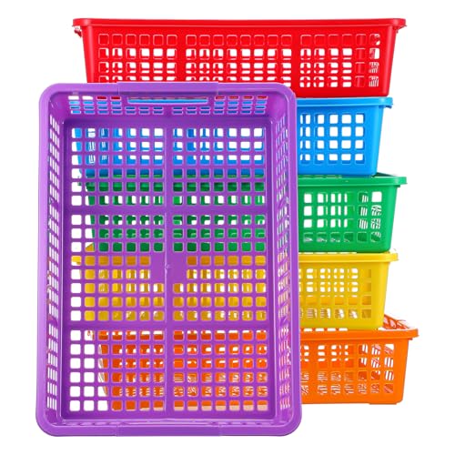 Tobeelec 6 Pcs A4 Paper Plastic Tray Organizer Colorful Storage Bin Basket Organizers for School Supplies Classroom Organization Storage Paper Tray Holds 4A Paper Paper Trays for Toy Crayons Handicrafts - Image 3