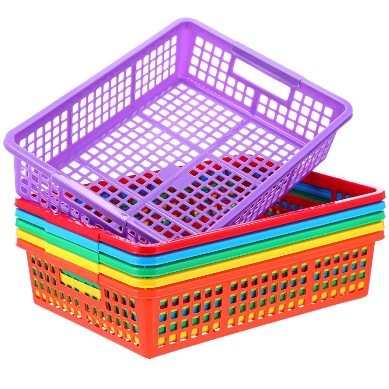 Tobeelec 6 Pcs A4 Paper Plastic Tray Organizer Colorful Storage Bin Basket Organizers for School Supplies Classroom Organization Storage Paper Tray Holds 4A Paper Paper Trays for Toy Crayons Handicrafts - Image 2