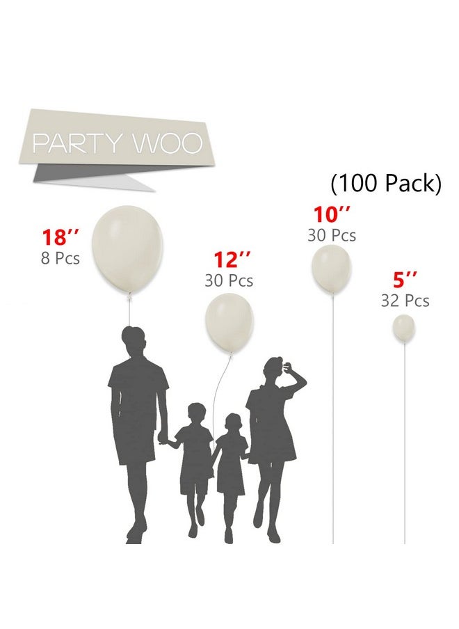 PartyWoo White Sand Balloons, 100 Pcs Boho White Balloons Different Sizes Pack Of 18 Inch 12 Inch 10 Inch 5 Inch Sand White Balloons For Balloon Garland Balloon Arch As Party Decorations, White-F12  - Image 2