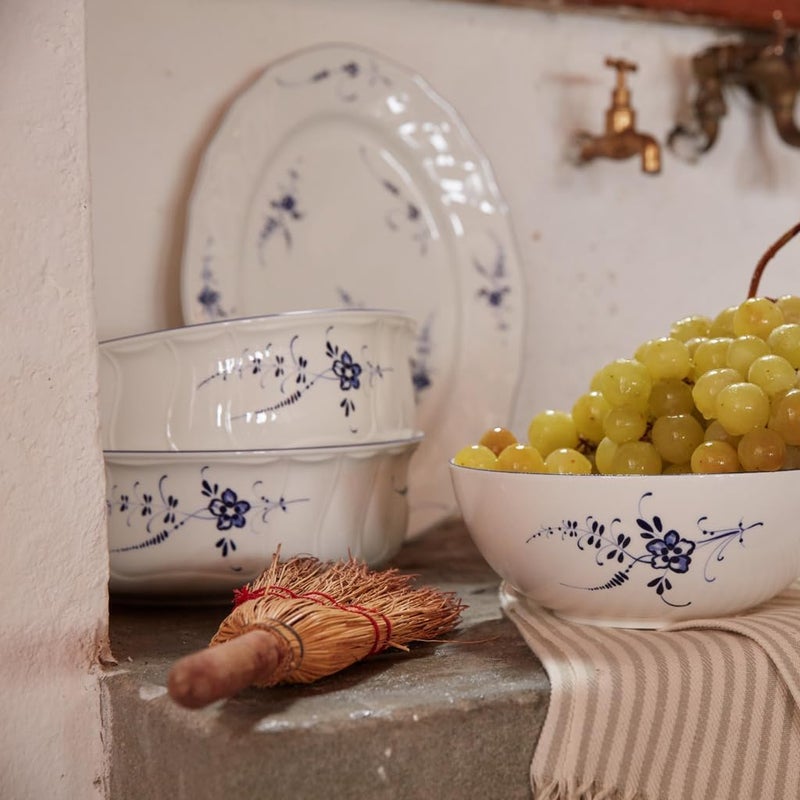 Villeroy & Boch Villeroy  Boch Vieux Luxembourg Round Vegetable Bowl 8 in Premium Porcelain WhiteBlue - Image 2