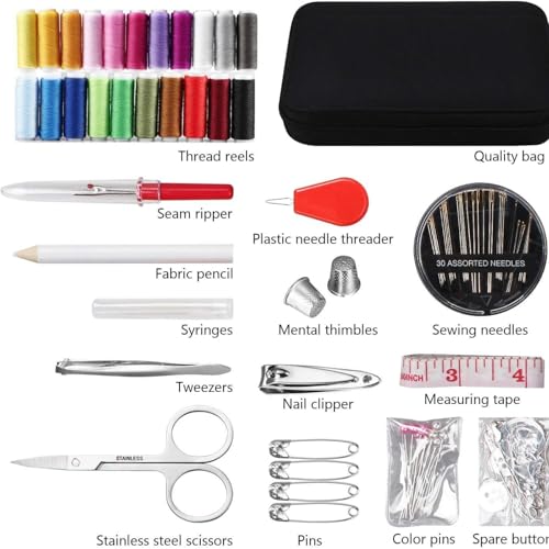 TAZLYN 206 Sewing kit Box for Home use Needle and Thread Box Sewing kit mini sui dhaga kit Stitching kit Tailoring Accessories 30 Large Cotton Thread Bobbins PU Case for Home Travel and Emergency Use - Image 4