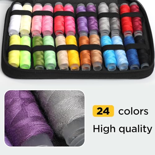 TAZLYN 206 Sewing kit Box for Home use Needle and Thread Box Sewing kit mini sui dhaga kit Stitching kit Tailoring Accessories 30 Large Cotton Thread Bobbins PU Case for Home Travel and Emergency Use - Image 3