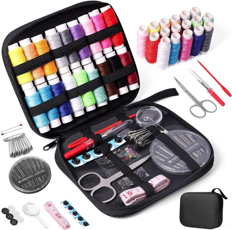 TAZLYN 206 Sewing kit Box for Home use Needle and Thread Box Sewing kit mini sui dhaga kit Stitching kit Tailoring Accessories 30 Large Cotton Thread Bobbins PU Case for Home Travel and Emergency Use - Image 2