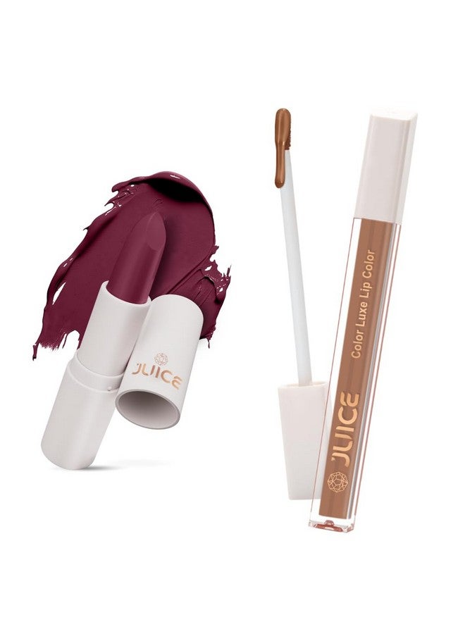 Juice Festive Maroon - M14 Kiss Sensation Lipstick & Bare all Nude - M18 Color Luxe Liquid Lipstick with Goodness of Bio Retinol, & SPF 15 UV Protection - Image 1