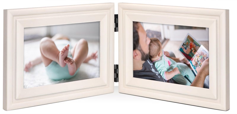 JD Concept Double 4x6 Horizontal Combo Art 4 x 6 White Wood Picture Frame Opening 35x55 Foldable Photo Frame for 4 by 6 Landscape View