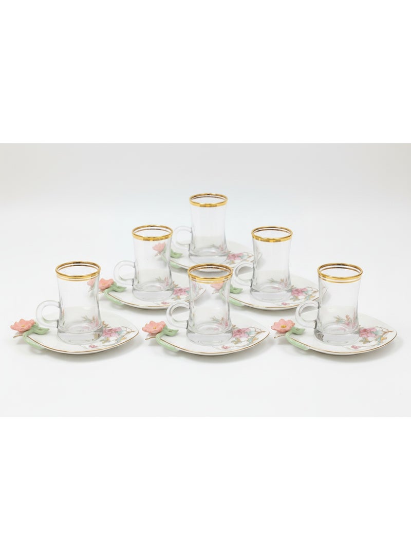 AKDC Angela 12-Piece - 120ml Porcelain Cup & Saucer Set with Gold Trim - Image 1