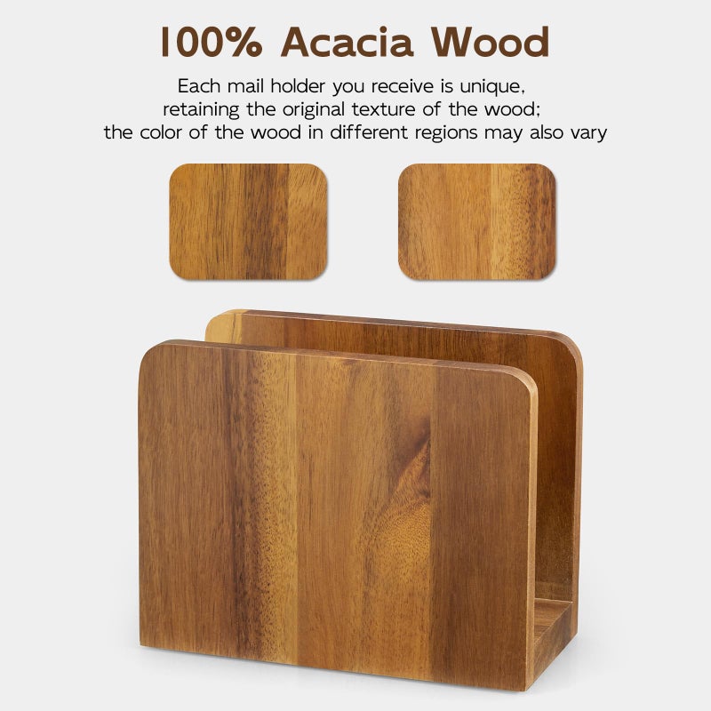 BWODYAY Acacia Wood Mail Organizer, Mail Holder for Desk, Letter Holder for Countertop, Small Envelope Holder, Desk Organizers and Accessories for Home Office - Image 4