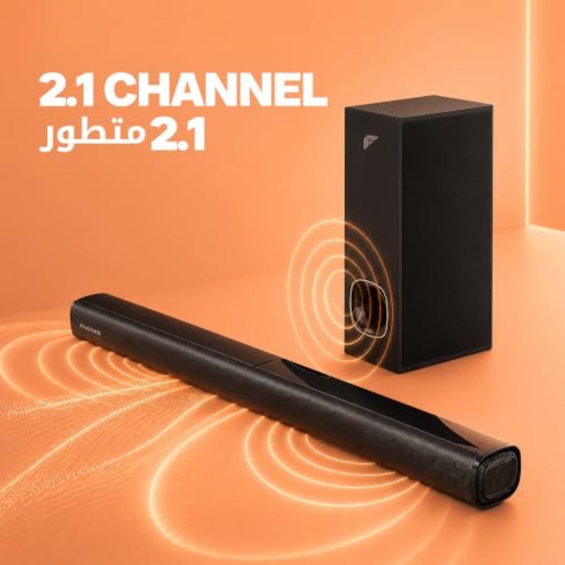 مسرح منزلي XB7000 2.1 قناة، مكبر صوت مع مضخم صوت، نظام مسرح أسود بقدرة 80 وات مثبت على الحائط، صوت جهير عميق مثير. بلوتوث، HDMI ARC، بصري، AUX، USB للتلفزيون، الكمبيوتر الشخصي مع جهاز التحكم عن بعد - Image 2