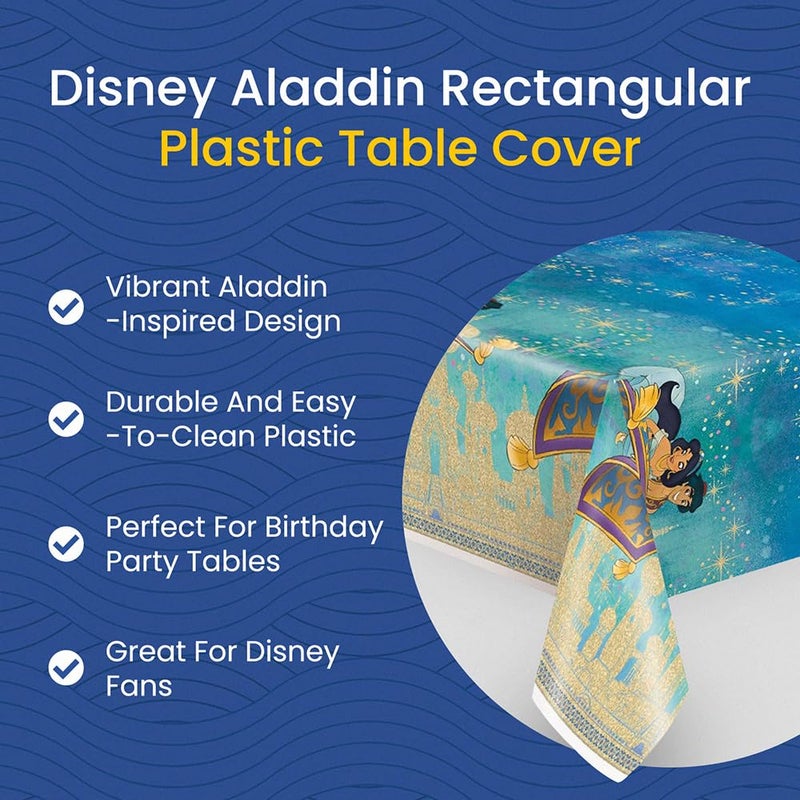 Unique Multicolor Plastic Disney Aladdin Rectangular Table Cover (54"x84") 1 Count - Reusable & Easy Cleanup, Perfect for Aladdin Fans and Disney Themed Birthday Celebrations - Image 5