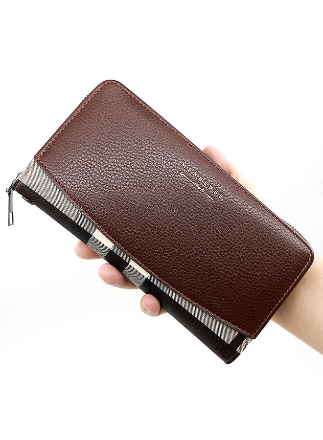 MenBense Fashion Checkered Stitching Men's Long Wallet Large Capacity Clutch Bag with Strap - Image 4