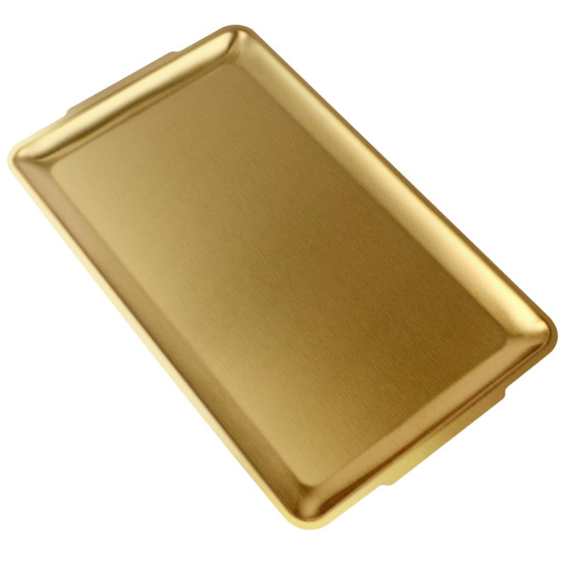 Sanbege Large Stainless Steel Serving Platter, 15.7" Rectangle Camping Plate, Vanity Organizer Tray for BBQ, Party, Buffet, Appetizer, Bathroom Supplies (Brushed Gold) - Image 1