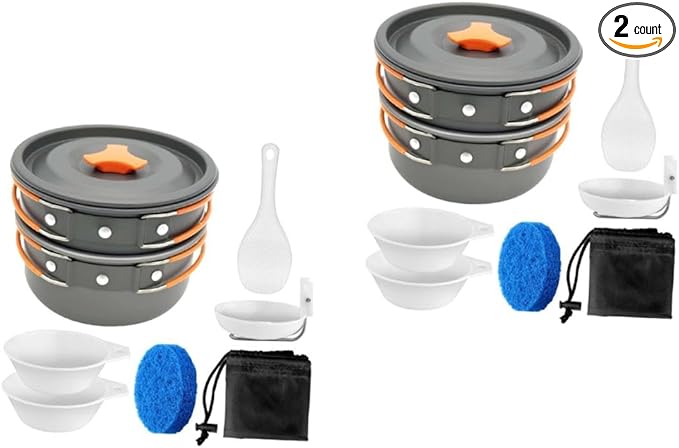 Portable Camping Cookware Set Of 2 With Non Stick Coating And Skid Resistant Handles - Image 1