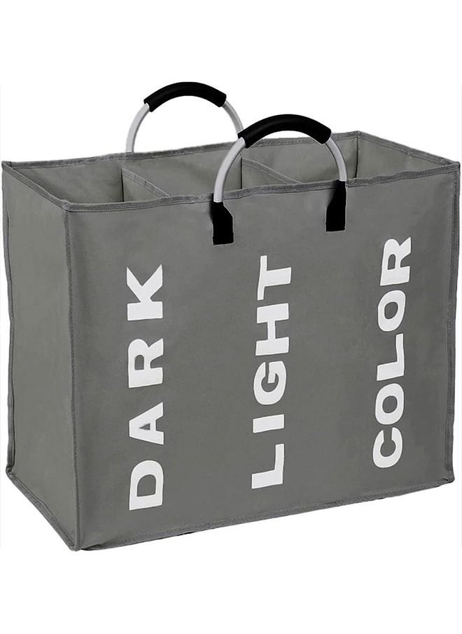 Generic - Laundry Basket Laundry Hamper Storage Basket Dirty Clothes Large Laundry Bag Clothes Basket Laundry Bin Collapsible with Aluminum Frame Washing Storage 3 Compartment Oxford Cloth Laundry Bag - Image 1