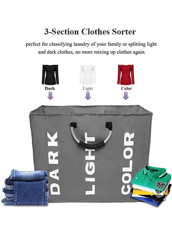 Generic - Laundry Basket Laundry Hamper Storage Basket Dirty Clothes Large Laundry Bag Clothes Basket Laundry Bin Collapsible with Aluminum Frame Washing Storage 3 Compartment Oxford Cloth Laundry Bag - Image 1