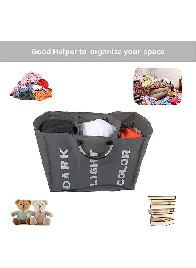 Generic - Laundry Basket Laundry Hamper Storage Basket Dirty Clothes Large Laundry Bag Clothes Basket Laundry Bin Collapsible with Aluminum Frame Washing Storage 3 Compartment Oxford Cloth Laundry Bag - Image 1