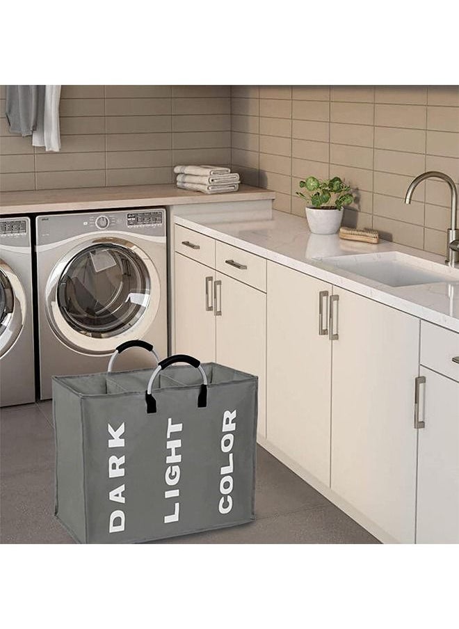 Generic - Laundry Basket Laundry Hamper Storage Basket Dirty Clothes Large Laundry Bag Clothes Basket Laundry Bin Collapsible with Aluminum Frame Washing Storage 3 Compartment Oxford Cloth Laundry Bag - Image 1