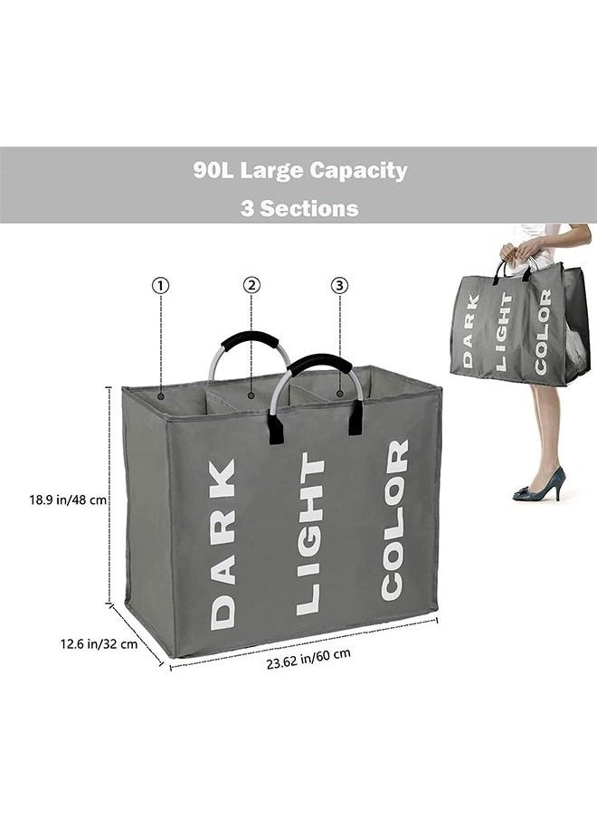 Generic - Laundry Basket Laundry Hamper Storage Basket Dirty Clothes Large Laundry Bag Clothes Basket Laundry Bin Collapsible with Aluminum Frame Washing Storage 3 Compartment Oxford Cloth Laundry Bag - Image 1