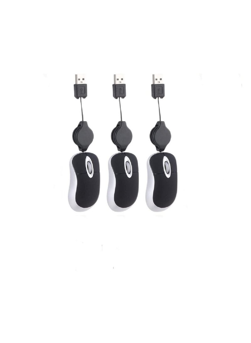 KASTWAVE Retractable Mini USB Wired Mouse for Kids, Children Small Wired Mouse Pocket Mouse, Compact USB Mouse for Kids Travel with 2.3 Feet USB Cord, 3 Pcs  - Image 1