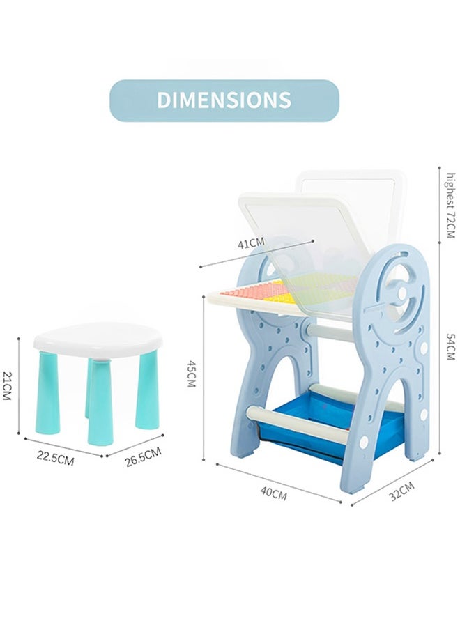 Kids Activity Table With Stool,2-In-1 Building Block Table Art Easel,Adjustable Standing Arts Crafts Table,Building Block Table,Educational Assembling Toys,Girl Boy Study Drawing Table And Chairs
