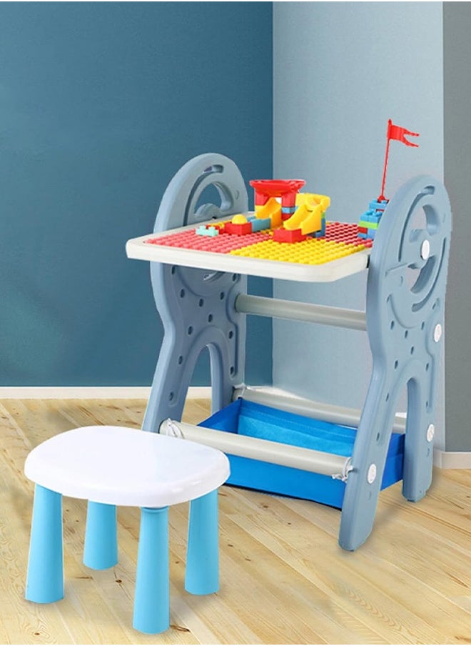 Kids Activity Table With Stool,2-In-1 Building Block Table Art Easel,Adjustable Standing Arts Crafts Table,Building Block Table,Educational Assembling Toys,Girl Boy Study Drawing Table And Chairs