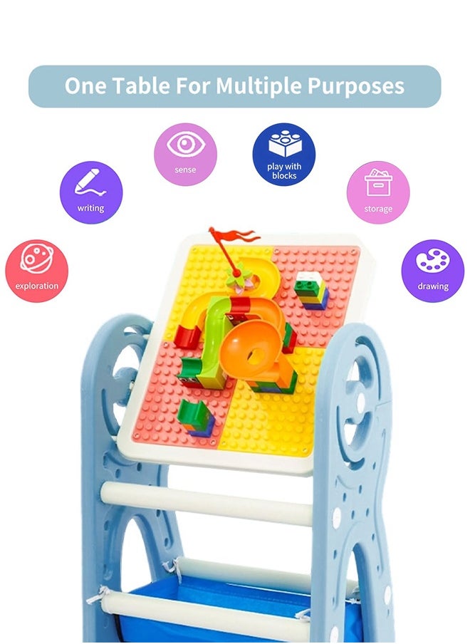 Kids Activity Table With Stool,2-In-1 Building Block Table Art Easel,Adjustable Standing Arts Crafts Table,Building Block Table,Educational Assembling Toys,Girl Boy Study Drawing Table And Chairs