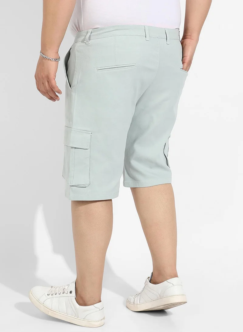 Instafab Plus Instafab Plus Men's Sage Green Cargo Shorts For Casual Wear | 6 Pockets | Plus Size Fit | Button Closure | Cotton Poly Cargo Shorts Crafted With Comfort Fit For Everyday Wear