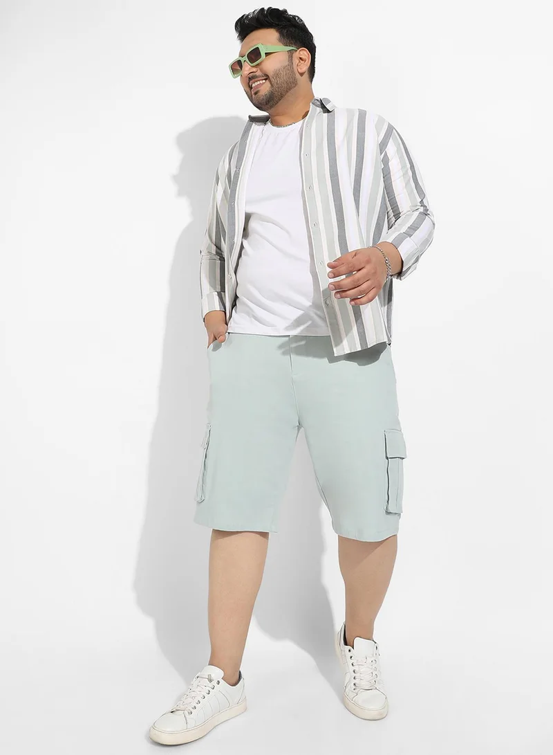 Instafab Plus Instafab Plus Men's Sage Green Cargo Shorts For Casual Wear | 6 Pockets | Plus Size Fit | Button Closure | Cotton Poly Cargo Shorts Crafted With Comfort Fit For Everyday Wear