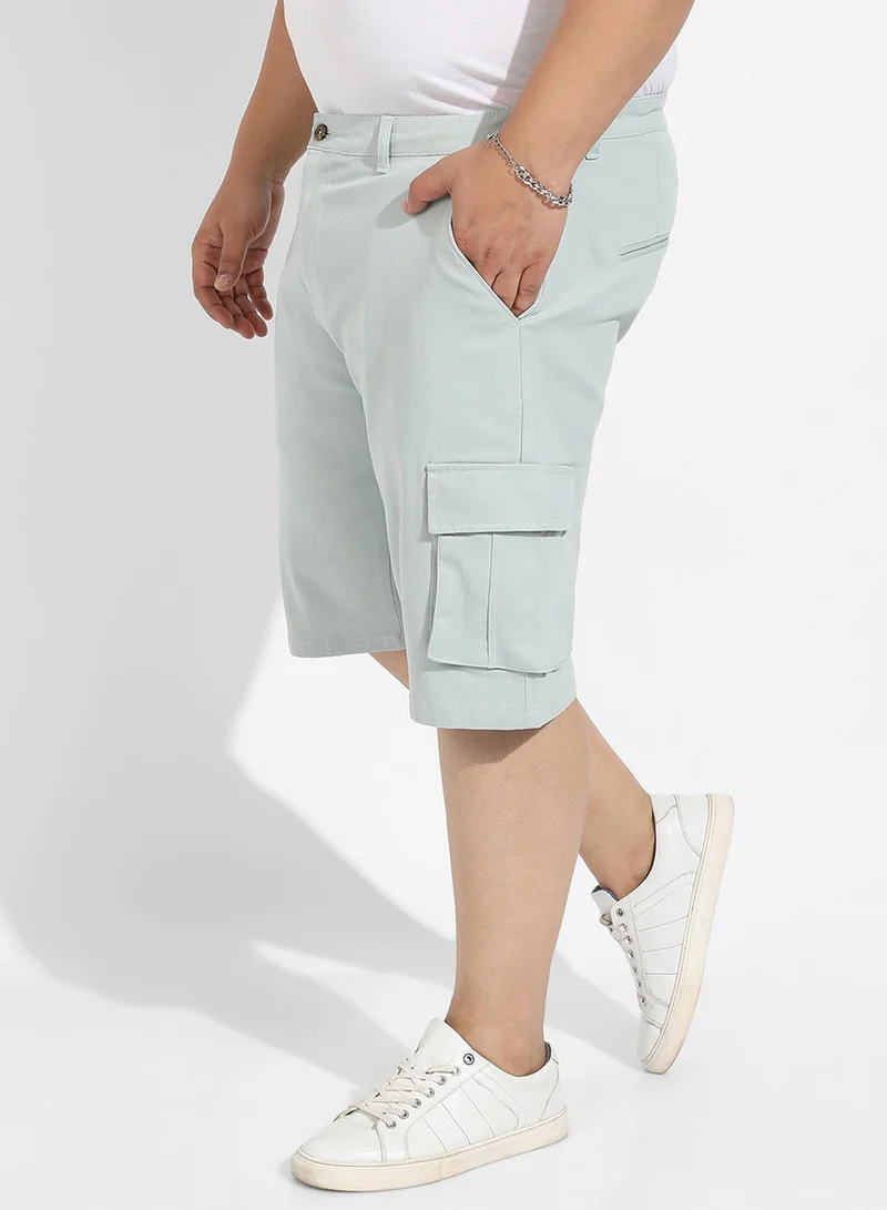 Instafab Plus Instafab Plus Men's Sage Green Cargo Shorts For Casual Wear | 6 Pockets | Plus Size Fit | Button Closure | Cotton Poly Cargo Shorts Crafted With Comfort Fit For Everyday Wear