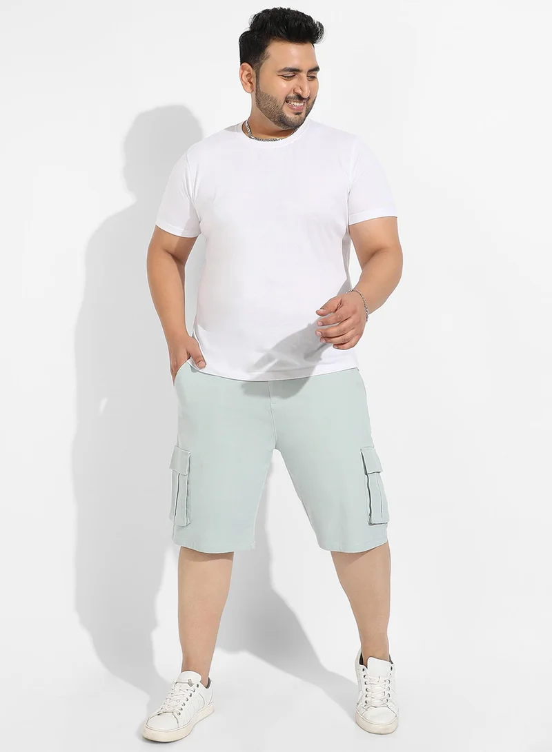 Instafab Plus Instafab Plus Men's Sage Green Cargo Shorts For Casual Wear | 6 Pockets | Plus Size Fit | Button Closure | Cotton Poly Cargo Shorts Crafted With Comfort Fit For Everyday Wear
