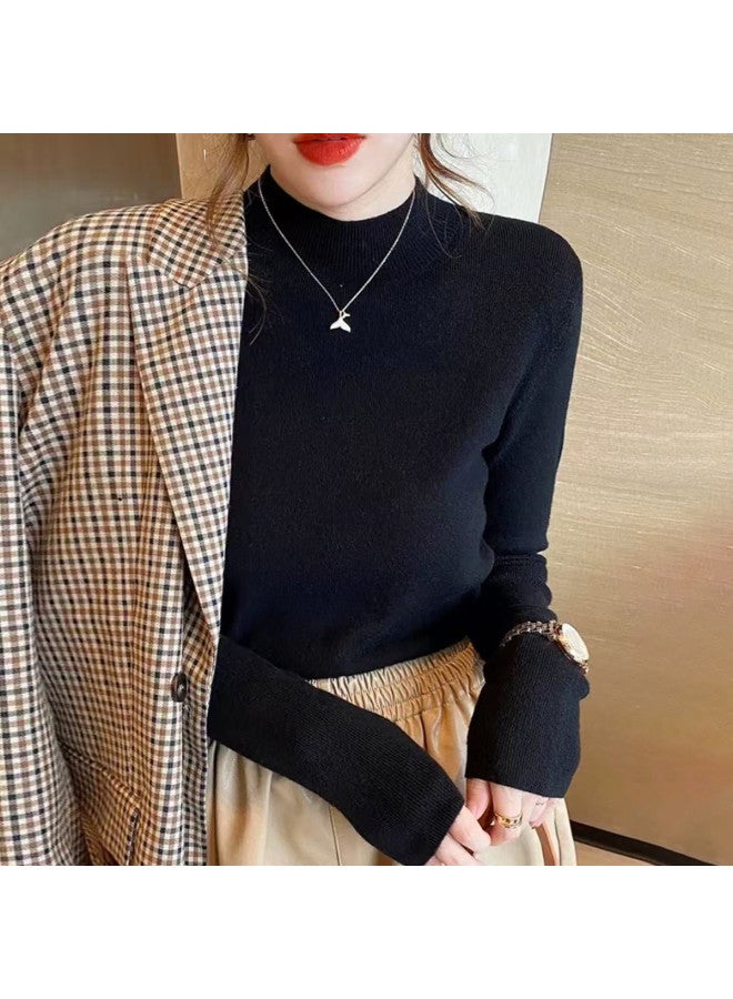 Modal Semi-Turtleneck Knit Sweater Women'S Autumn Winter Base Layer Shirt, Inner Wear With High-End Feel, Can Be Worn As Outerwear, Elegant Top For Women - Image 3