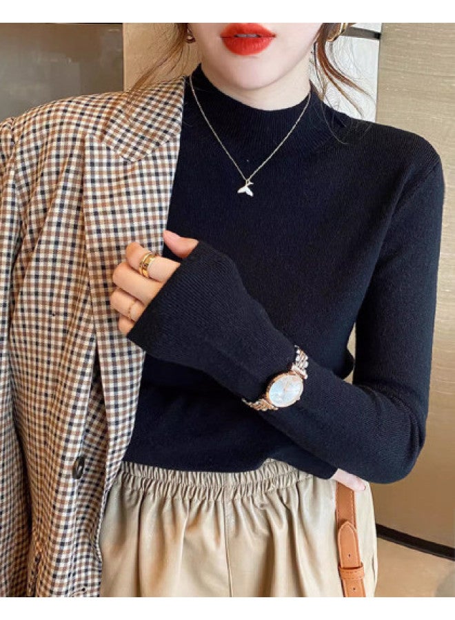 Modal Semi-Turtleneck Knit Sweater Women'S Autumn Winter Base Layer Shirt, Inner Wear With High-End Feel, Can Be Worn As Outerwear, Elegant Top For Women - Image 1