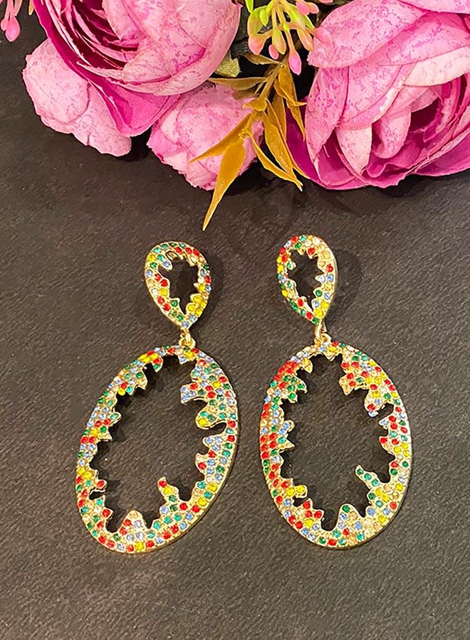 La Belleza Gold Plated Multi Stone Studded oval Light Weight Drop Dangler | Earring | Drop Earring for Girls and Women In Multicolor - Image 4